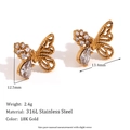 18K gold-plated 316L stainless steel butterfly stud earrings with white zircon stones - Asymmetric Half Inlaid Zircon Butterfly Stud Earrings Gold White Zircon