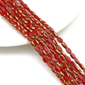 Oval faceted crystal glass beads in red and gold for DIY jewelry making sets - Approx 50pcs/Strand / 4x6MM / Solid Bright Red