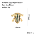 Golden micro-pave frog charm with green and white zircons for jewelry making - Frog