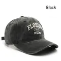 Vintage black washed cotton baseball cap with Florida 1822 Miami white embroidery - Black