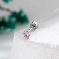 Pendiente de 4mm de acero inoxidable con cierre de rosca y gema rosa redonda delicada - Rosa (Pieza única)