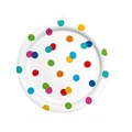 White disposable party paper plate with colorful polka dots for birthday celebrations - Small Paper Plates