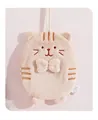 Detail of light brown cat-shaped hand towel with soft coral fleece texture and bow - Light Coffee