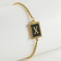 Minimalist gold-plated stainless steel chain bracelet with a black enamel letter X charm - Letter X (ZH497G-X-02)