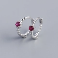 S925 sterling silver beaded huggie hoop earrings with round cut red gemstone - Platinum Plated (Red Zirconia)
