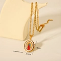 Detailed view of 18K gold Virgin Mary pendant with white crystals and chain dimensions - Virgin Mary Portrait (23WN382)