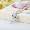 Elegant silver fox pendant necklace with pink gem eyes and clear cubic zirconia stones - Fox Necklace Tz-29