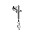 G23 titanium sword labret stud with marquise-cut zircon in high-polish silver finish - Sword & Marquise Zirconia Drop / 1.2x8mm / Steel