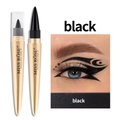 Detail of gold MISS ROSE eyeliner pen with black pigmented eye makeup and color swatch - 04# Black