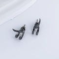 Men's punk black hook earrings featuring a textured curved horn and U-shaped design - Cow Horn Hook Pair / Black