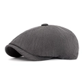Dark grey herringbone newsboy cap for men featuring a classic eight-panel crown design - Dark Gray