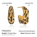 Detail view of leopard print stainless steel earrings with precise size and weight specs - Geometric Irregular C-Shape Style (YYE025371)