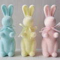 Three cute plush Easter rabbits in blue, yellow, and pink colors with silk ribbons - Yellow 3-Pack (Height 20cm)