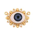 Goldener Böser Blick Anhänger mit blauer Einlage und weißen Mikro-Pave-Kristallen - M86-F5 Auge Verbinder-Stil / Blaugrau