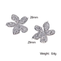 Silberne Blumenohrstecker mit Hammerschlag-Textur aus Edelstahl in 29mm Größe für Damen - Silber (ER141-S)