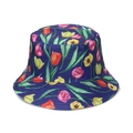 Floral fisherman hat with navy blue tulip patterns for sun protection and casual wear - M (56-58cm) / Navy Blue Tulip Print