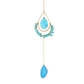 Agate suncatcher with golden chain, turquoise stones, and blue crystal prisms - Blue Turquoise Moon Agate