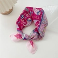Deep pink and light pink paisley cotton linen square scarf for women's neck and hair - Rose Red Paisley-Zigzag Frame
