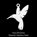 Detailed macro view of 20x22mm hummingbird charm made from polished stainless steel - Hummingbird Style (LA404) / 5 Pieces / Silver