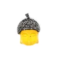 Ciondolo a testa di Buddha vintage con viso in cristallo giallo e strass grigi - Testa di Buddha Gialla Traslucida Strass Scuri