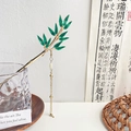 Spilla per capelli in bambù dorato con nappa e foglie verdi per acconciature eleganti - Bambù 18CM