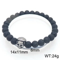 Rock punk beaded bracelet featuring 8mm black lava stones and 14x11mm silver skulls - 8mm Bead Large Silver Skull Style (KB205894-Z)