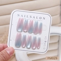 Set di 10 unghie a pressione sfumate occhio di gatto rosa e blu, forma ballerina lunga - Taglia S (FM029-S)