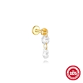 Gouden S925 zilveren oorknopje met hangende ronde en druppelvormige zirkonia's - Enkel Goud #13 (Hart & Cirkel Dubbele CZ Dangle) / Goud