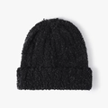 Thick black bouclé knit beanie with a folded cuff for winter warmth and outdoor comfort - One Size / Black