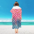 Pink blue gradient hooded beach poncho with mermaid fish scale pattern for adults - Pullover Style - Gradient Fish Scale