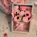 Pink soap flower bouquet with roses and sunflowers in a romantic gift box - Light Pink Rose Sunflower (3076-8)
