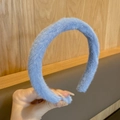 Thick light blue plush faux fur headband for women with a soft textured winter design - Thin Headband / Haze Blue