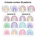 Set of 6 sheets containing 36 pastel watercolor rainbow wall stickers for kids nursery decor. - 6 Sheets Rainbow Wall Stickers