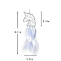 Acchiappasogni unicorno blu chiaro con piume bianche e rete a maglie dorate - Senza Luci / Celeste