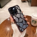 Detailed view of silver glitter geometric diamond texture case for iPhone series - Black Lattice + Glitter Paper / iPhone16promax