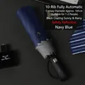 Automatic navy folding umbrella with 105cm canopy, UV coating and reflective safety edge - Safety Reflective Large 10-Rib Automatic Black Glue / Navy Blue