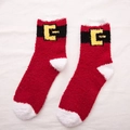 Thick coral fleece Christmas socks featuring Santa Claus red and white belt design - One Size / Red Belt
