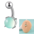 14G stainless steel belly ring with a mint green round stone in a prong setting - 1.6x10x5x8mm / Azure Green