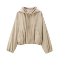Women's casual khaki hooded windbreaker jacket with zipper and adjustable drawstrings - XS / Khaki