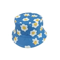 Blue double-sided bucket hat with white floral pattern and sun protection design - M (56-58cm) / Blue Daffodil Print