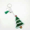 Detailed view of Christmas tree keychain with colorful rhinestones and a green tassel - Christmas Tree Snowy Large
