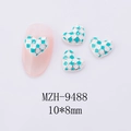 Blue and white checkered heart nail charm with silver edging, size 10x8mm detail view - Lake Blue Checkerboard Silver Edge Large (9488)