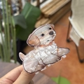 Cute Maltese dog acrylic hair claw clip made of white acetate with pearl finish - Good Labrador