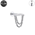 Silver G23 titanium labret piercing stud with double dangling chains and internal thread - Silver Double Chain Pendant Style (G23LAI155-S)