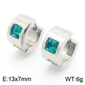 Stainless steel earrings featuring a square green zircon in a minimalist hoop design - Silver With Emerald Green Zirconia(KE118333-TGD)