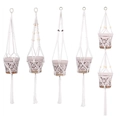 Set of 5 bohemian macrame plant hangers with wooden beads on a clean white background - 5-Piece Set Iron Ring Combination