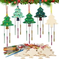 Kit fai da te scacciapensieri ad albero di Natale in legno con tubi colorati - Kit Albero di Natale 10 Pezzi