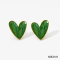 Orecchini a cuore dorati con inserto in trama marmorizzata verde scuro - Orecchini a Cuore Verdi (KDE2181)