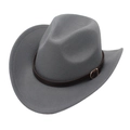 Classic Western cowboy felt hat in light gray with dark brown leather belt buckle detail - M (56-58cm) / Grey Cowboy (Brown Belt)