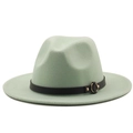 Classic mint green wool fedora hat for women with black belt and gold buckle - M (56-58cm) / Milky White